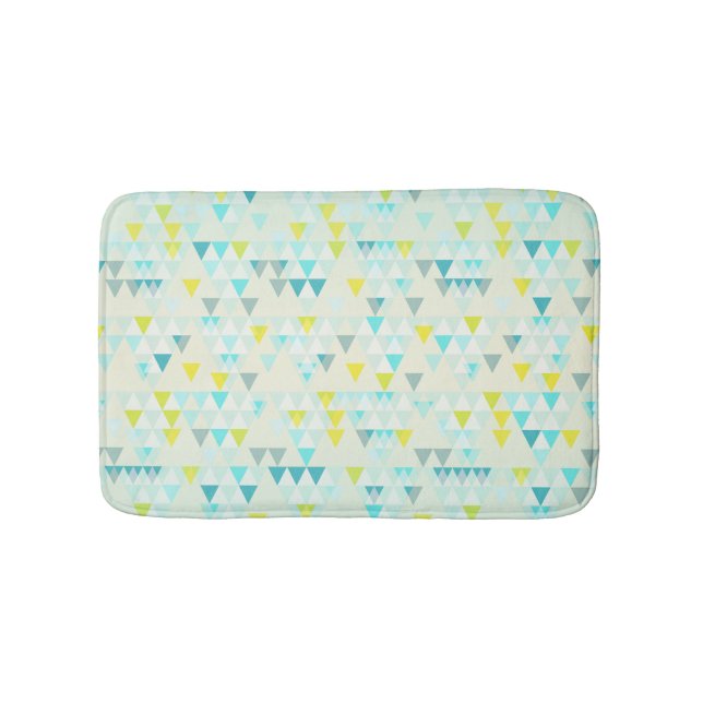 Geometric Triangles Aqua Blue White Yellow Pattern Bath Mat (Front)