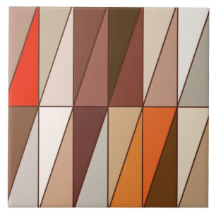 Geometric Triangles, Beige, Brown, Red, Gold Ceramic Tile