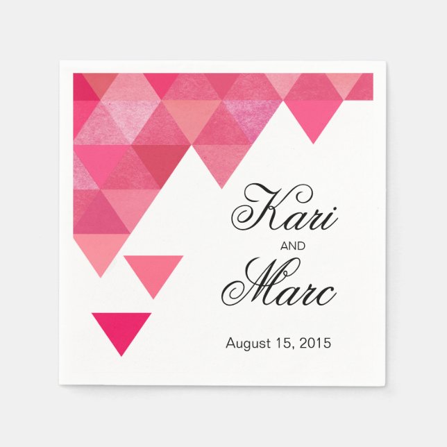 Geometric Triangles Cocktail Party | fuschia Napkin (Front)