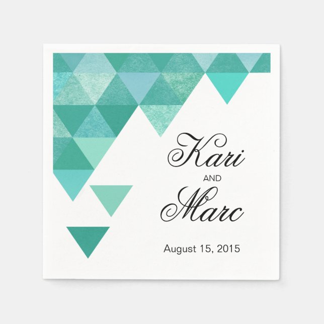 Geometric Triangles Cocktail Party | teal Napkin (Front)