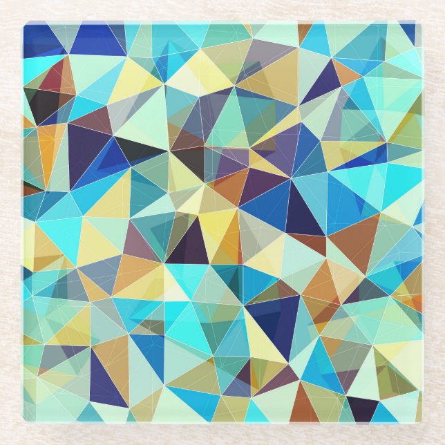 Geometric Triangles: Colourful Abstract Pattern Glass Coaster (Front)