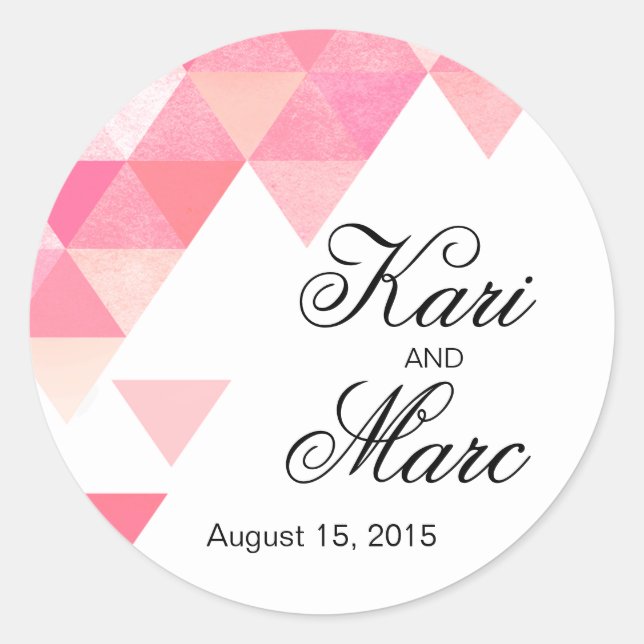 Geometric Triangles Favour Decal | peony pink mauv Classic Round Sticker (Front)