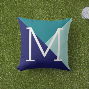 geometric triangles & initial, blue cushion
