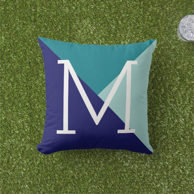 Geometric Triangles & Initial, blue Cushion (Grass)