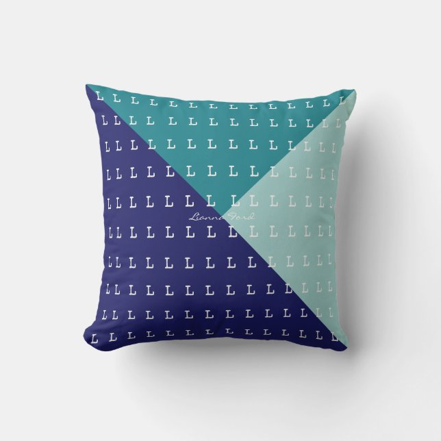 Geometric Triangles & Initials Pattern Blue Cushion (Front)