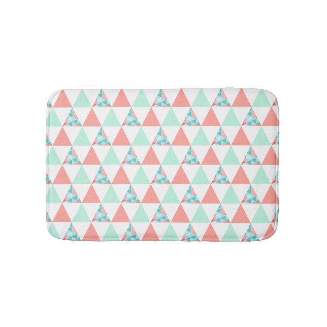 Geometric Triangles Mint Green Coral Pink Pattern Bath Mat (Front)