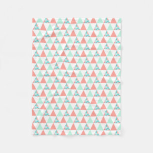 Geometric Triangles Mint Green Coral Pink Pattern Fleece Blanket