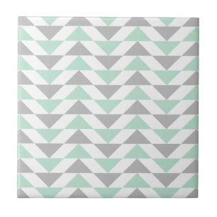 Geometric Triangles Mint Green Grey White Pattern Ceramic Tile