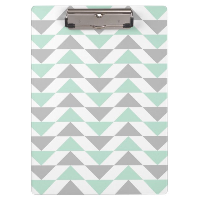 Geometric Triangles Mint Green Grey White Pattern Clipboard (Front)
