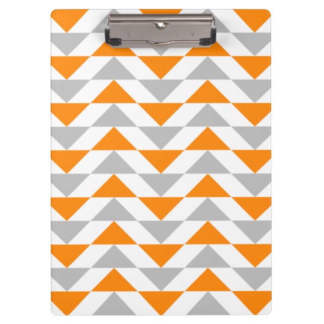 Geometric Triangles Orange Grey White Pattern Clipboard (Front)