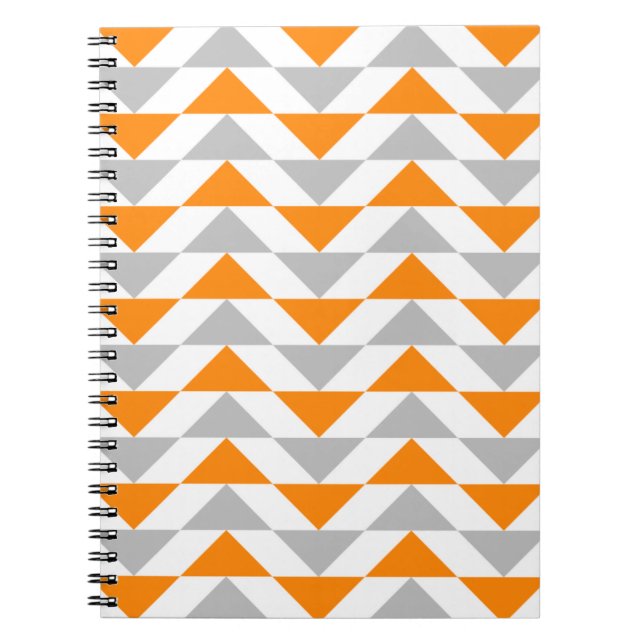 Geometric Triangles Orange Grey White Pattern Notebook (Front)