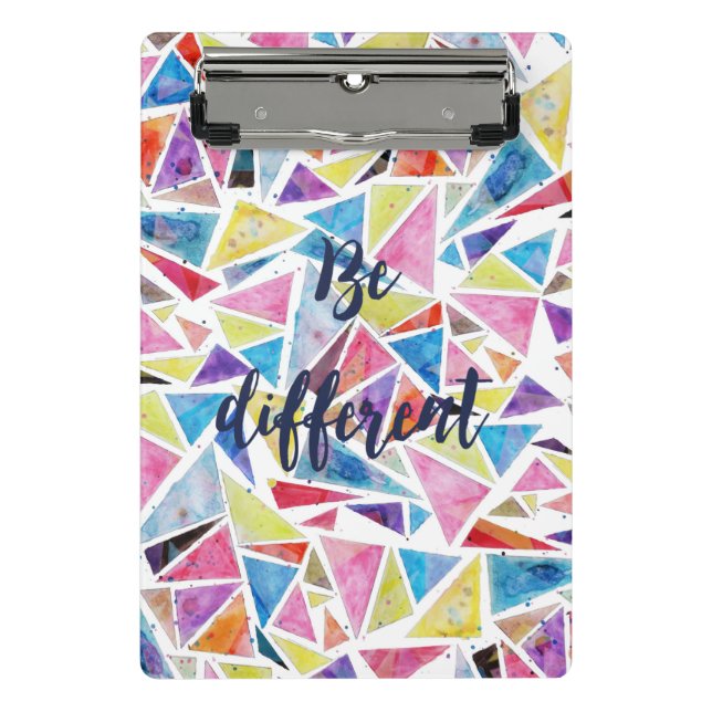 geometric triangles pattern “be different” quote mini clipboard (Front)