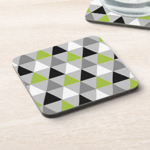 Geometric Triangles Pattern Grey Lime Green Black Coaster