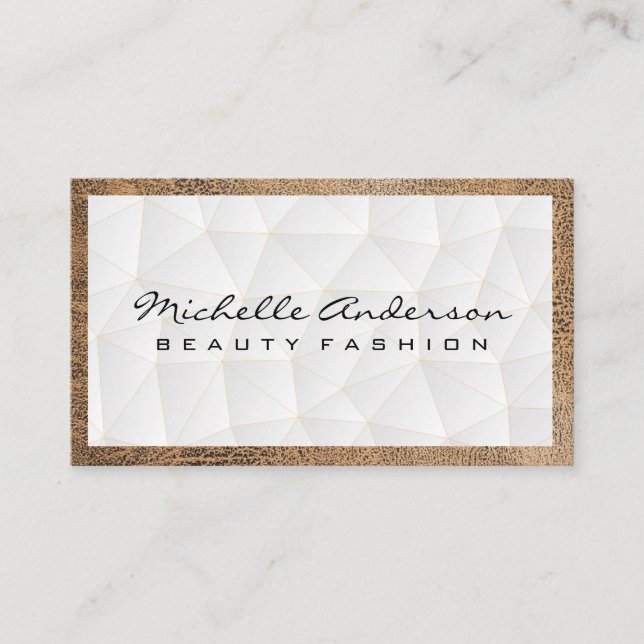 Geometric Triangles Pattern | Leather Frame Business Card (Front)