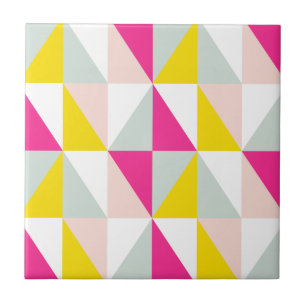 Geometric Triangles Pink And Yellow Pattern Ceramic Tile