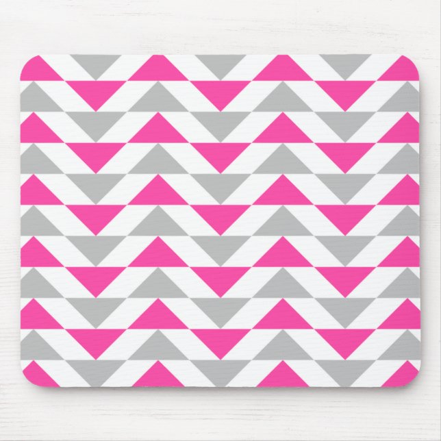 Geometric Triangles Pink Grey White Pattern Mouse Pad (Front)