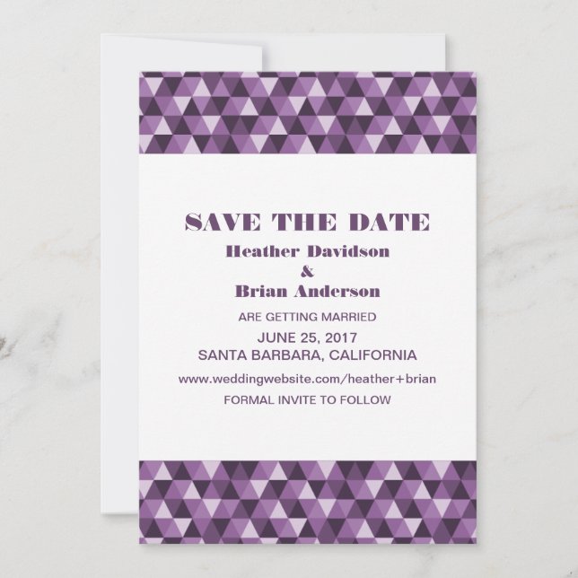 Geometric Triangles Save the Date Invite, Purple Invitation (Front)