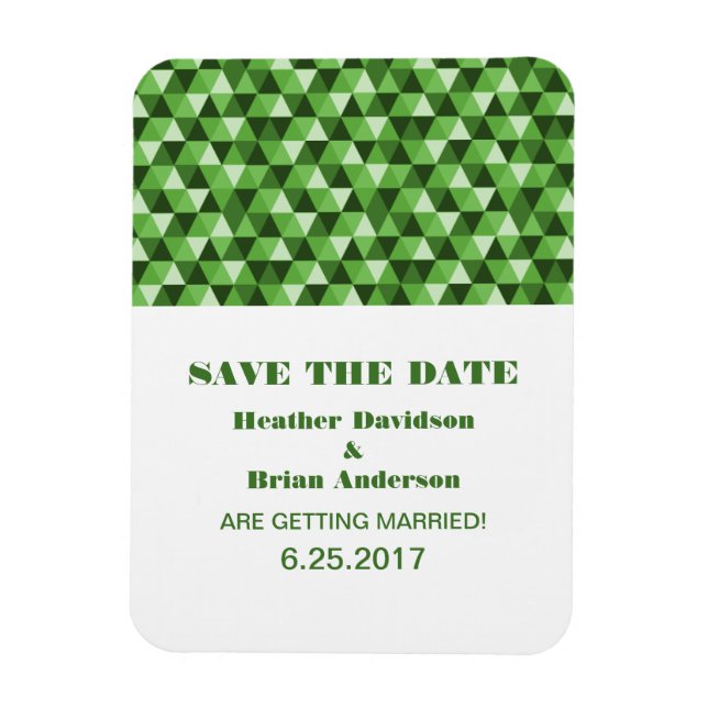 Geometric Triangles Save the Date Magnet, Green Magnet (Vertical)