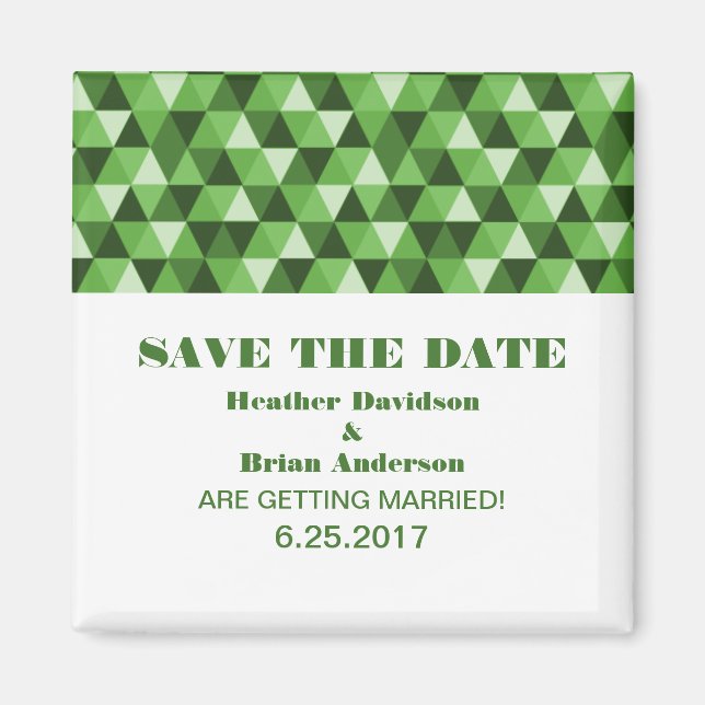 Geometric Triangles Save the Date Magnet, Green Magnet (Front)