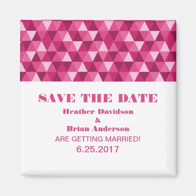 Geometric Triangles Save the Date Magnet, Pink Magnet (Front)