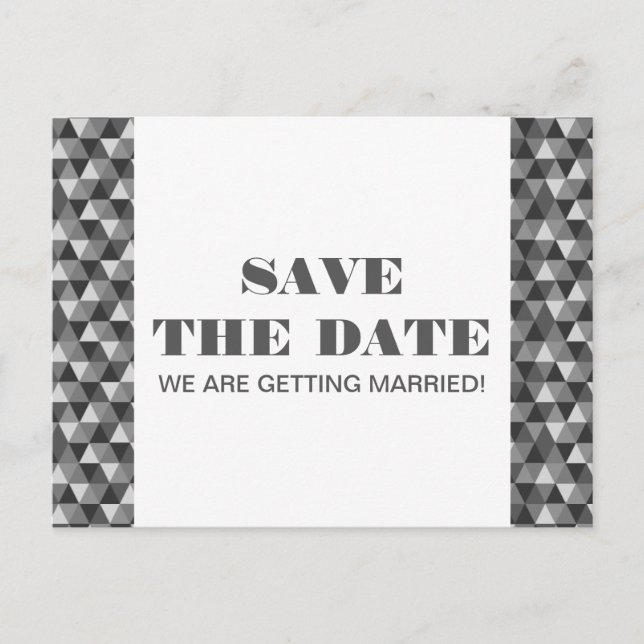 Geometric Triangles Save the Date Postcard, Grey Announcement Postcard (Front)