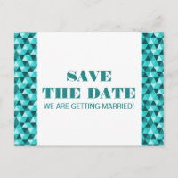 Geometric Triangles Save the Date Postcard, Teal