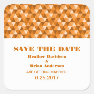 Geometric Triangles Save the Date Stickers, Orange Square Sticker