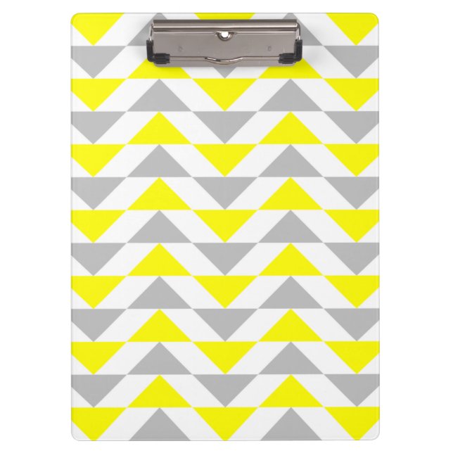 Geometric Triangles Yellow,  Grey, White Pattern Clipboard (Front)