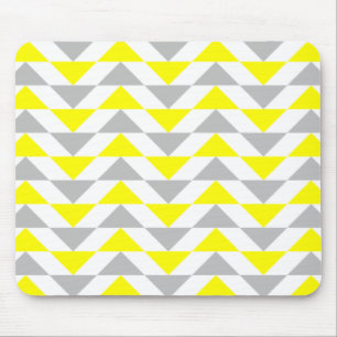 Geometric Triangles Yellow, Grey, White Pattern Mouse Pad
