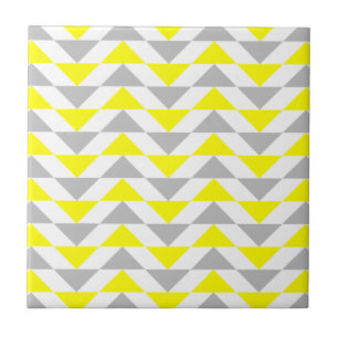 Geometric Triangles Yellow, Grey, White Pattern Tile