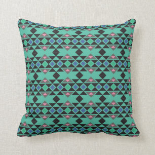 Geometric tribal aztec andes hipster teal pattern cushion