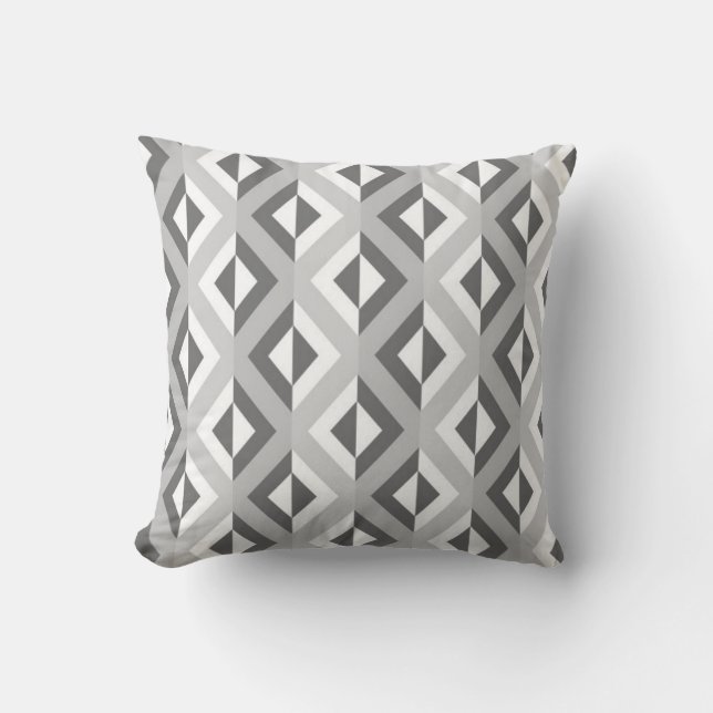 Geometric Tribal Diamond Pattern Grey Cushion (Front)