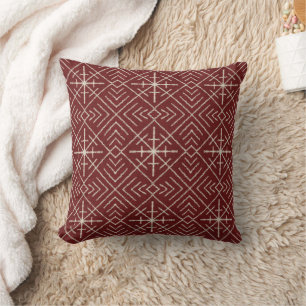 Geometric Tribal Mud Cloth Pattern Cream Burgundy Cushion