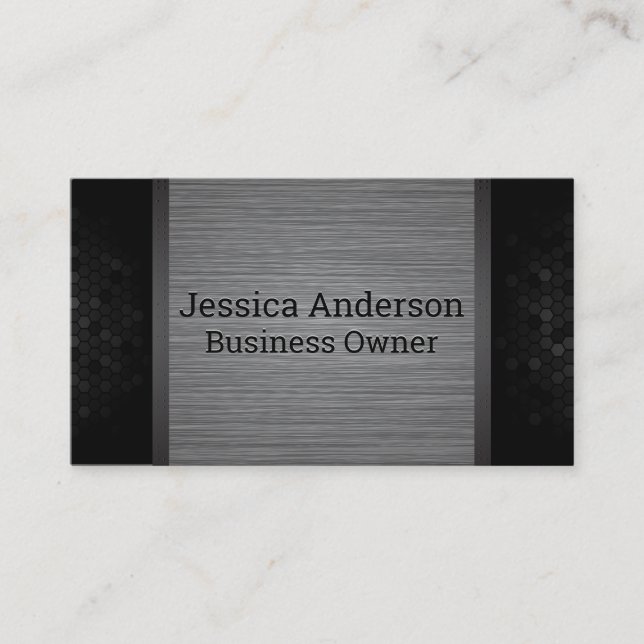 Geometric Trim | Metallic Brushed Background Business Card (Front)