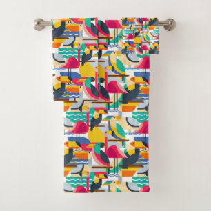 Geometric Tropical Birds Bath Towel Set