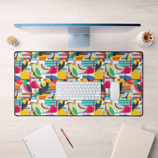 Geometric Tropical Birds Desk Mat (Office 1)