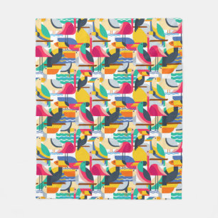 Geometric Tropical Birds Fleece Blanket
