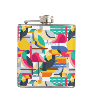 Geometric Tropical Birds Hip Flask