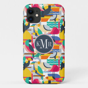 Geometric Tropical Birds Monogram iPhone 11 Case