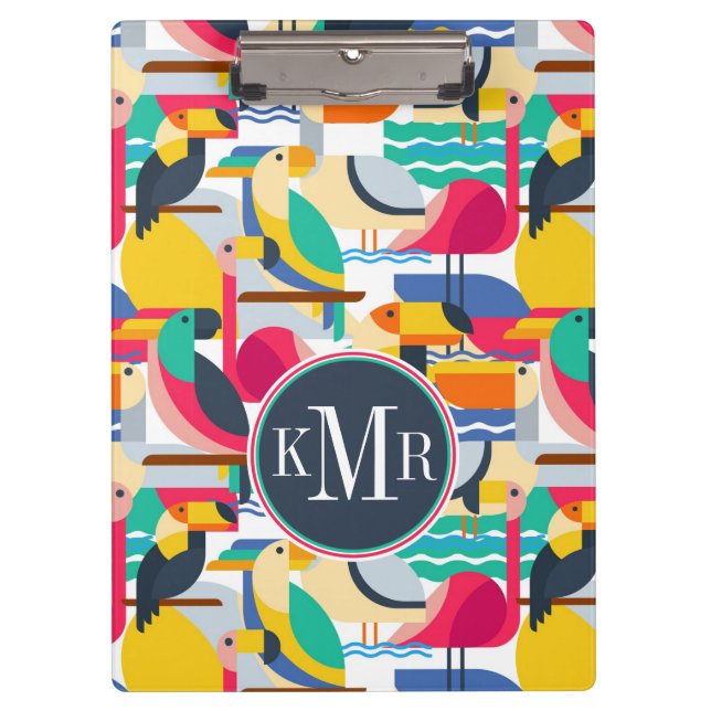 Geometric Tropical Birds | Monogram Clipboard (Front)