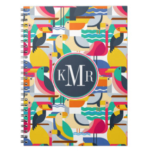 Geometric Tropical Birds Monogram Notebook