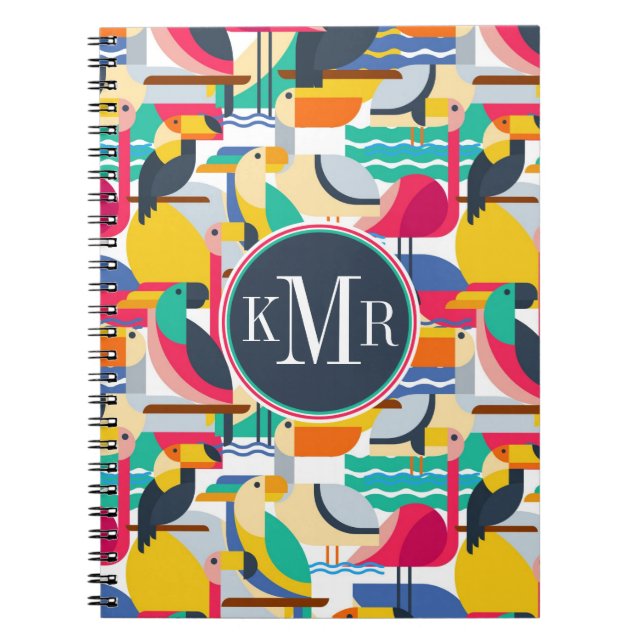 Geometric Tropical Birds | Monogram Notebook (Front)
