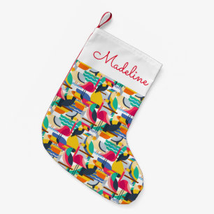 Geometric Tropical Birds   Monogram Small Christmas Stocking