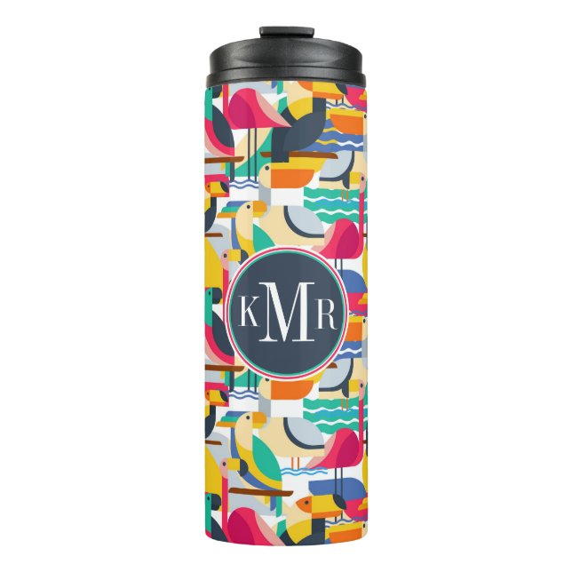 Geometric Tropical Birds | Monogram Thermal Tumbler (Front)