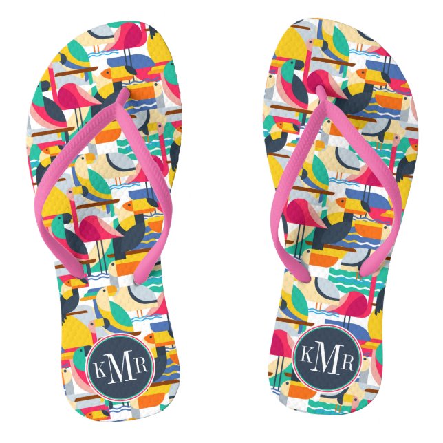 Geometric Tropical Birds | Monogram Thongs (Footbed)