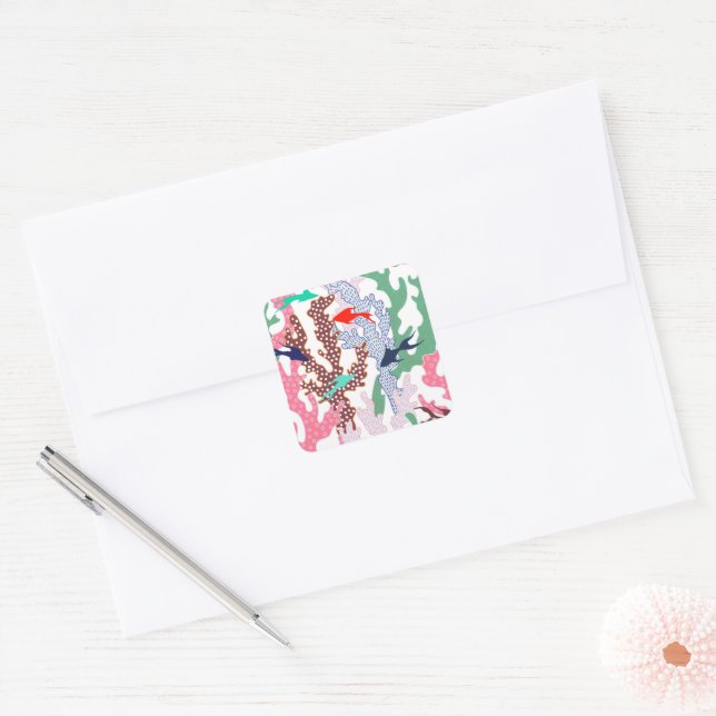 Geometric Tropical Fish Coral Reef  Square Sticker (Envelope)