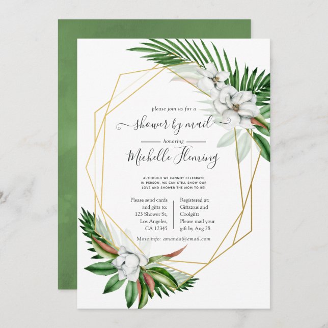 Geometric Tropical Floral Baby Shower by Mail Invitation (Front/Back)