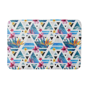 Geometric Tropical Flowers Pattern Bath Mat