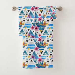 Geometric Tropical Flowers Pattern Bath Towel Set