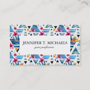 Geometric Tropical Flowers Pattern Business Card